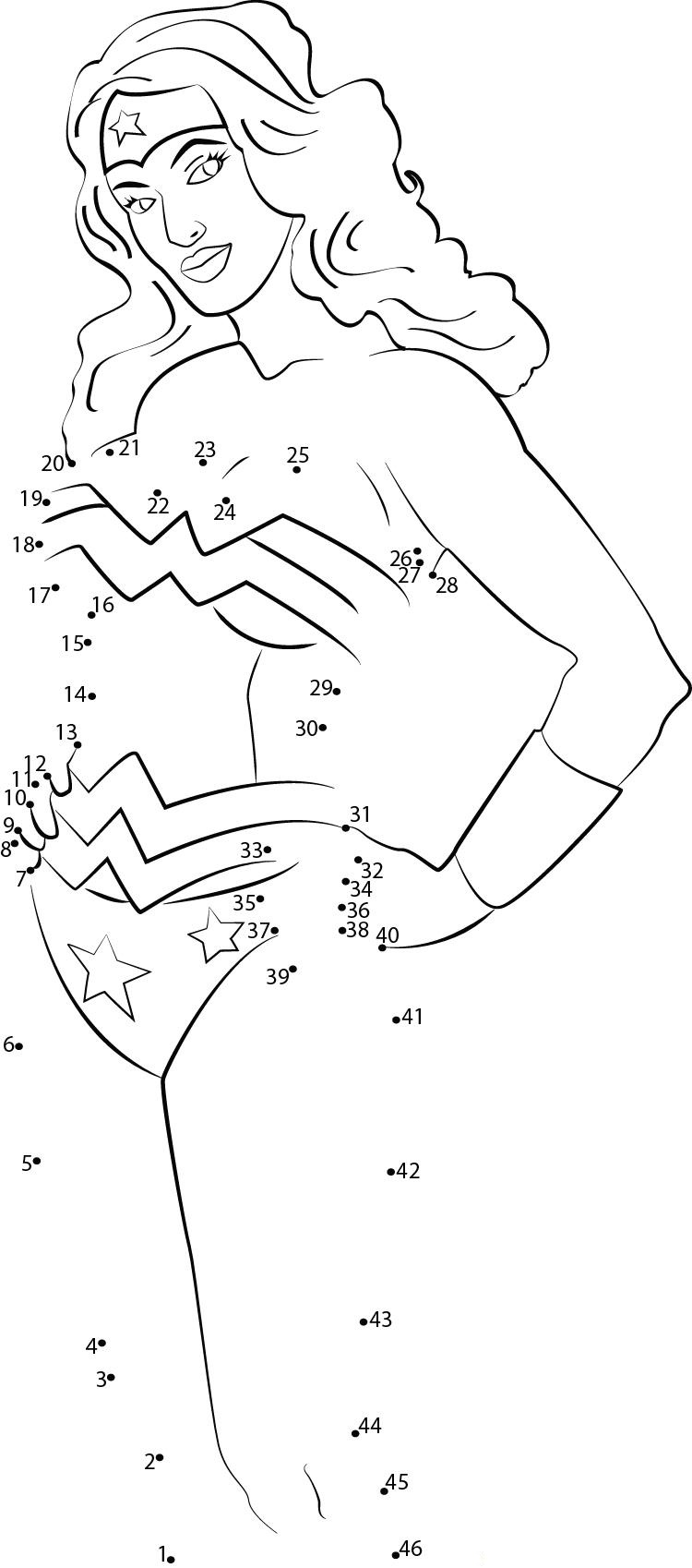 Brave Wonder Woman printable dot to dot worksheet