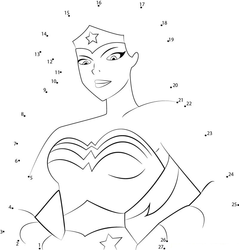 Wonder Woman printable dot to dot worksheet