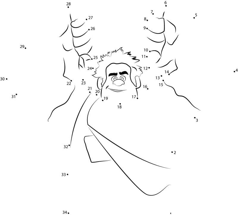 Happy Wreck It Ralph printable dot to dot worksheet