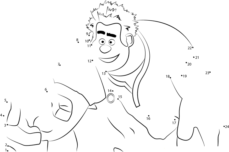 Smiling Wreck It Ralph printable dot to dot worksheet