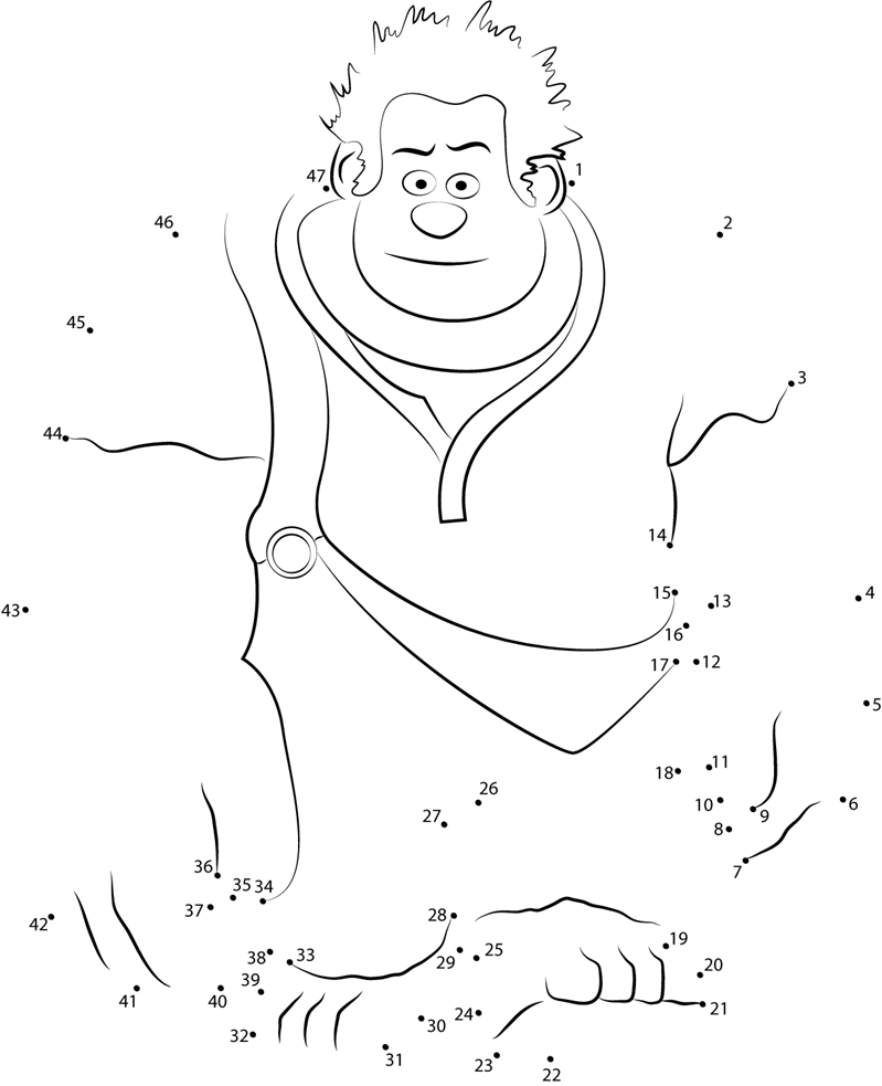 Walking Wreck It Ralph printable dot to dot worksheet