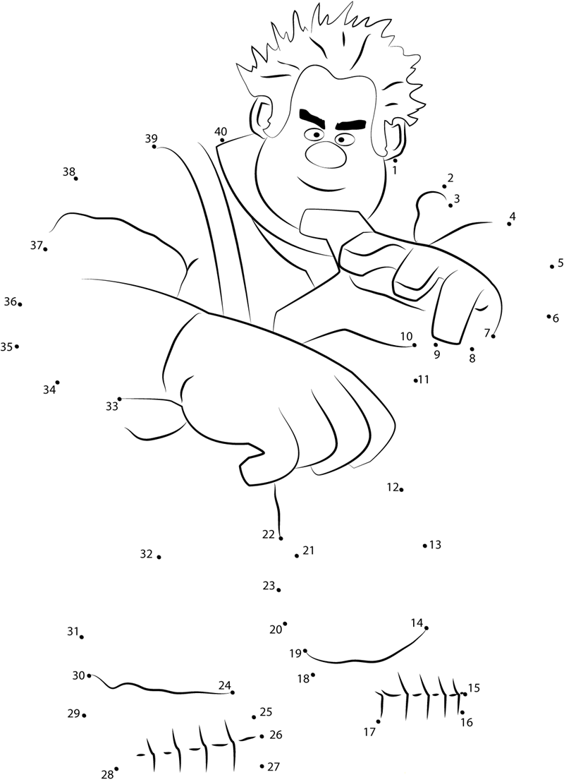 Wreck It Ralph Dancing printable dot to dot worksheet