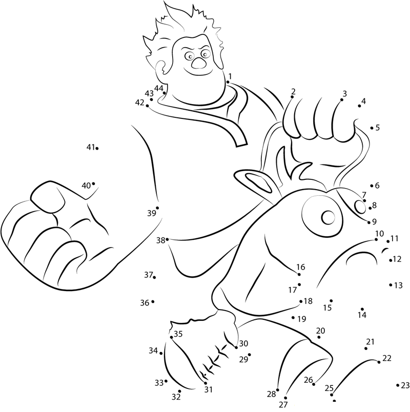 Wreck It Ralph Sitting On Horse printable dot to dot worksheet