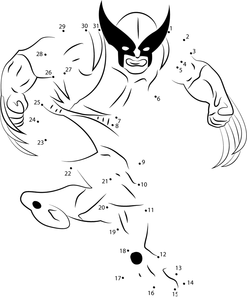 Wolverine In James Howlett Earth printable dot to dot worksheet