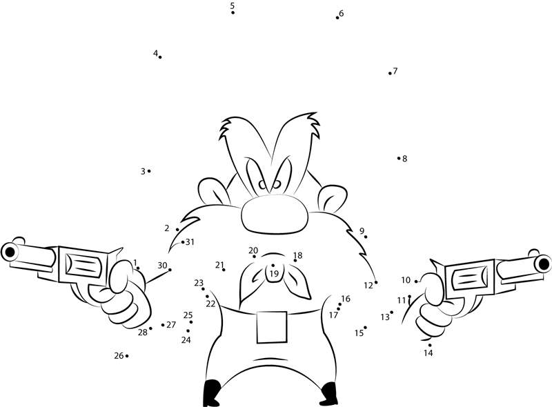 Yosemite Sam With Guns printable dot to dot worksheet