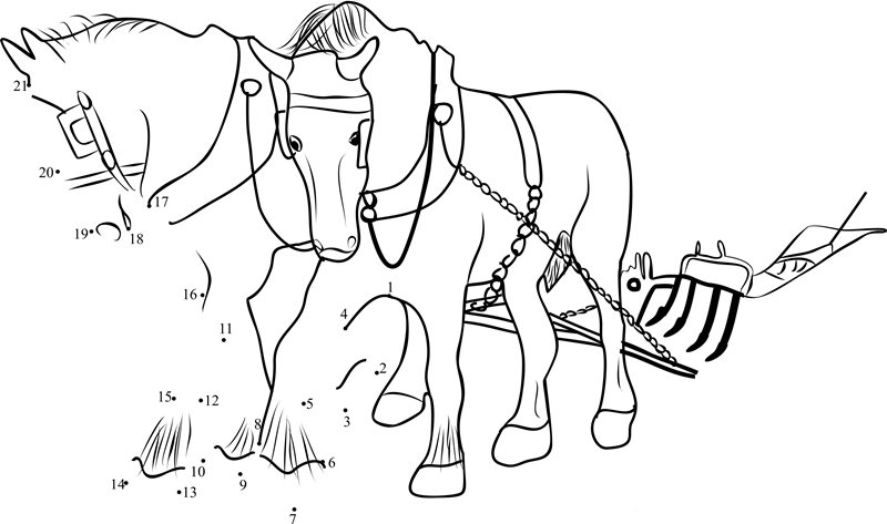 Belgian Draft Horse Pulling A Cart printable dot to dot worksheet