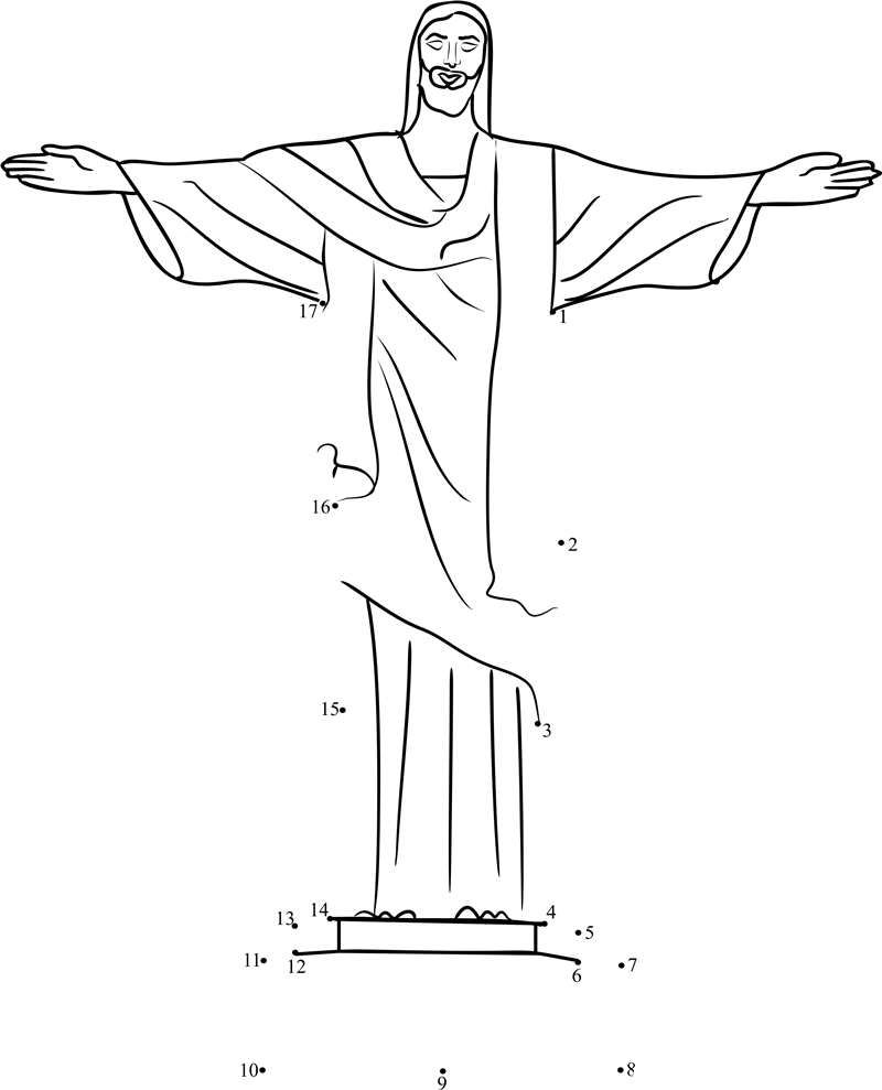 Christ Statue In Brazil printable dot to dot worksheet