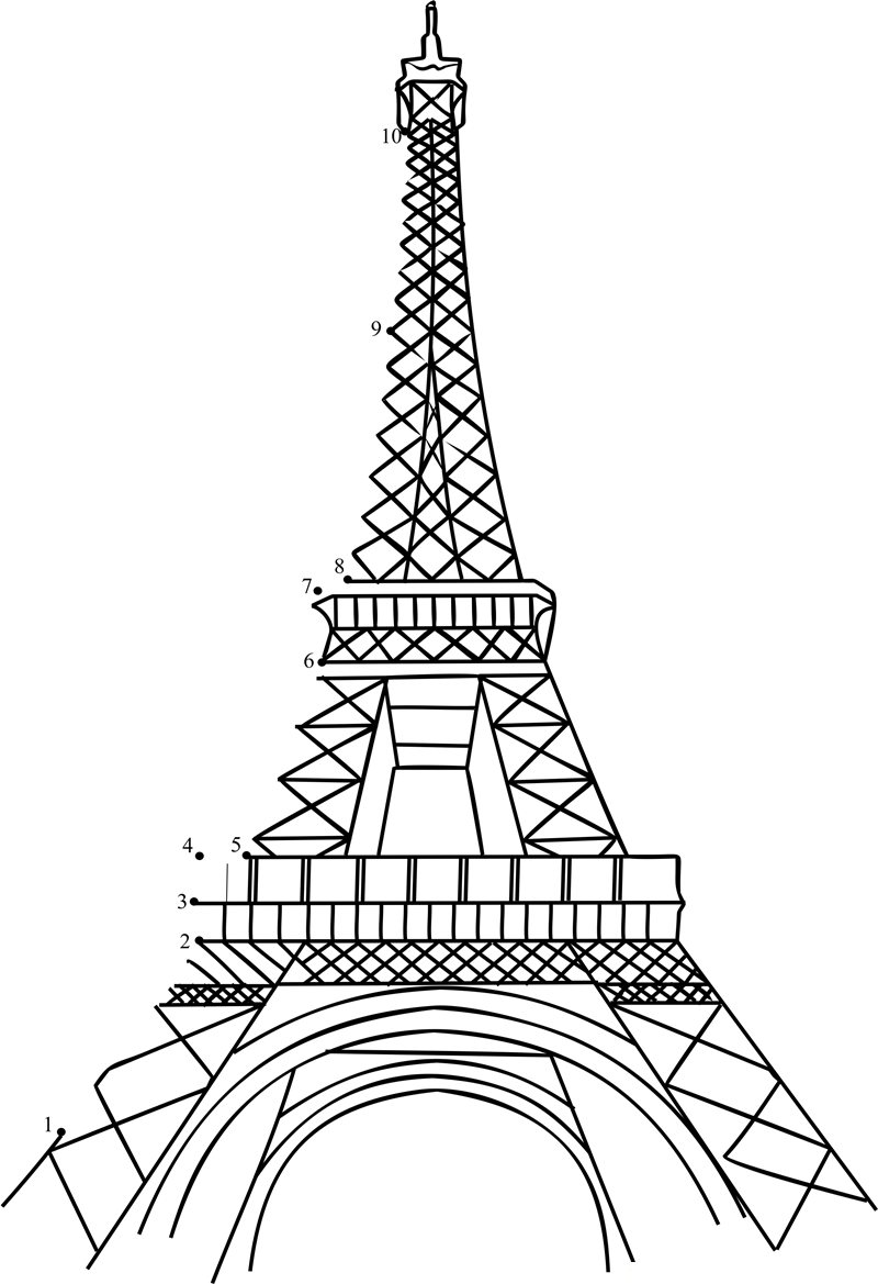 Eiffel Tower printable dot to dot worksheet