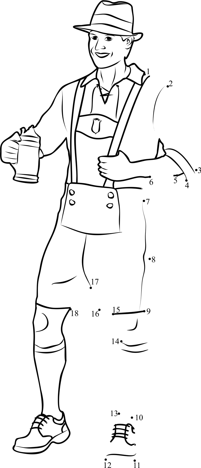 Traditional German Costume printable dot to dot worksheet