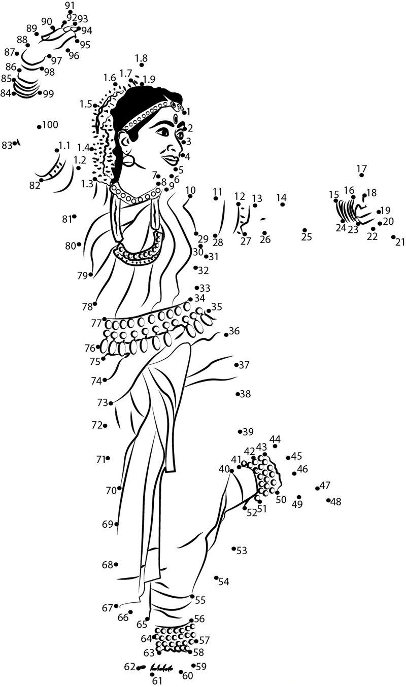 Indian Dance printable dot to dot worksheet