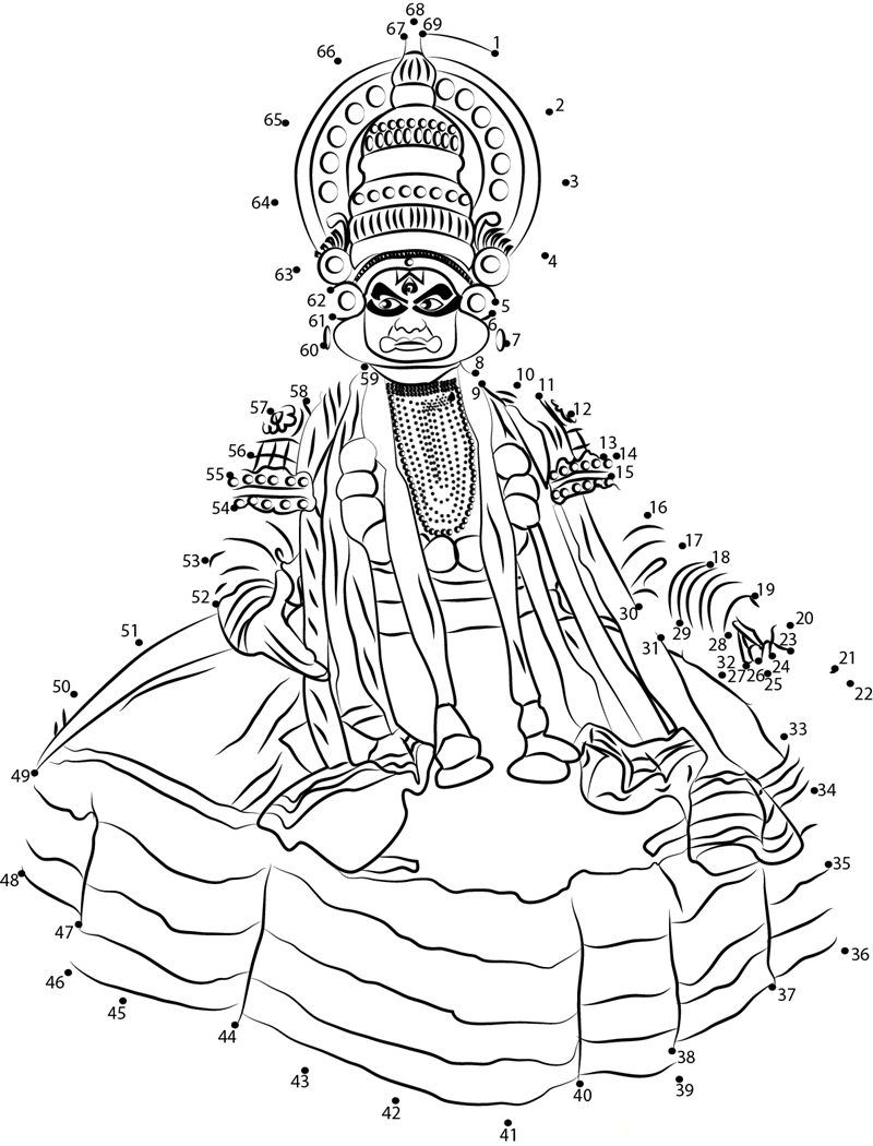 Kathakali Kerala India printable dot to dot worksheet