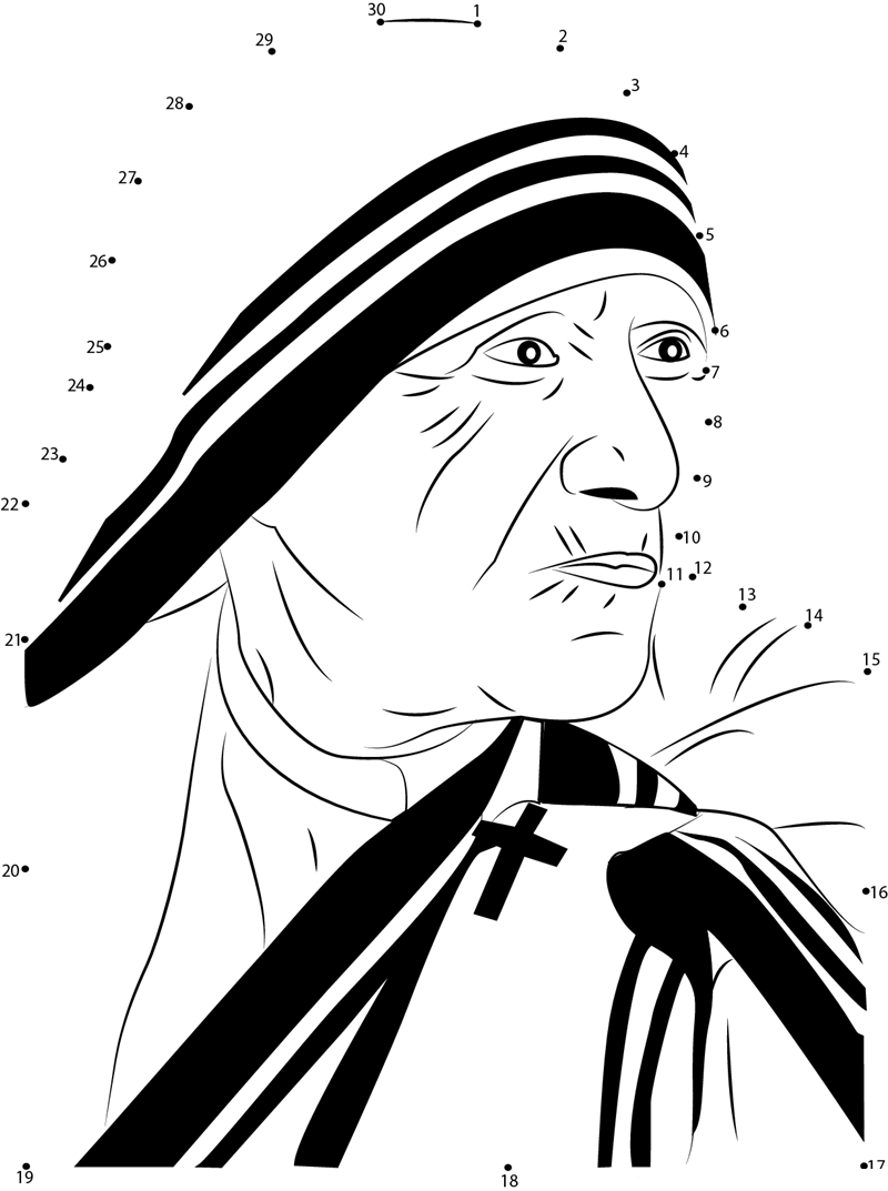 Mother Teresa printable dot to dot worksheet