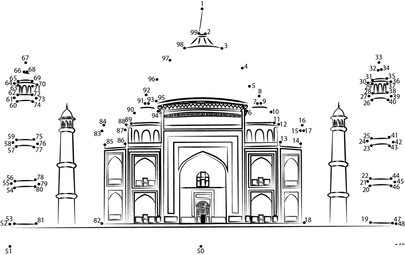 Taj Mahal printable dot to dot worksheet