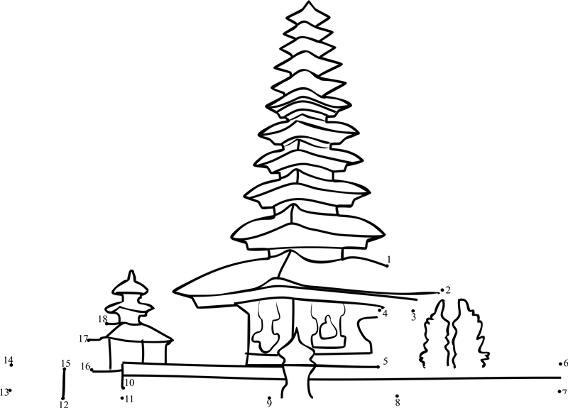 Bali Temple printable dot to dot worksheet