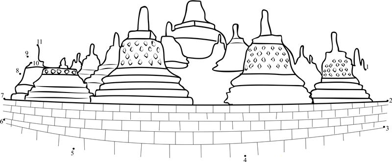 Borobudur Temple printable dot to dot worksheet