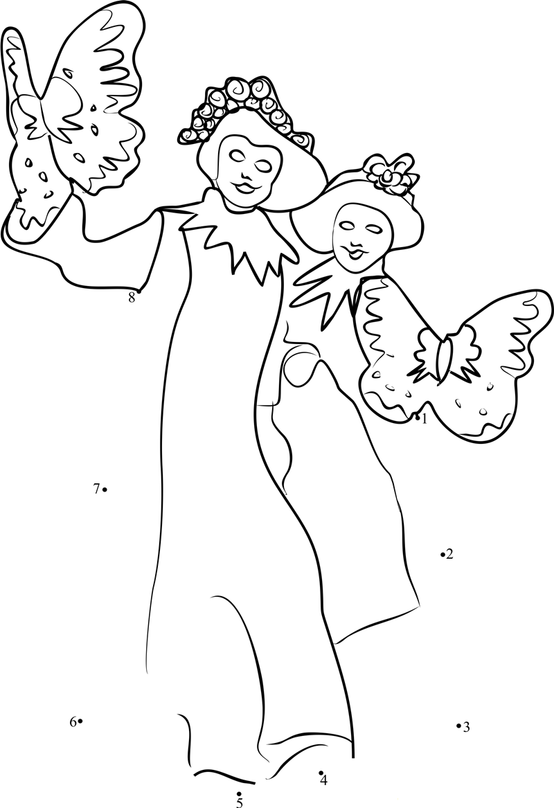 People With Fancy Dress In Carnival printable dot to dot worksheet