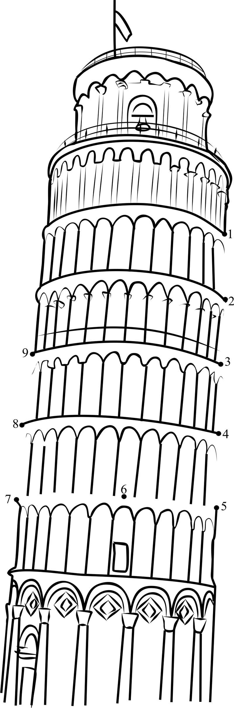 The Leaning Tower Pisa Italy printable dot to dot worksheet