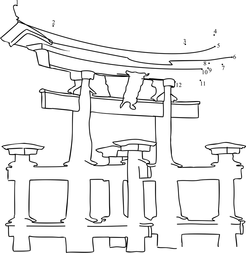 Grand Gate Itsukushima Shrine Miyajima Japan printable dot to dot worksheet