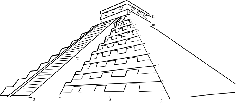 Chichen Itza Pyramid Mexico printable dot to dot worksheet