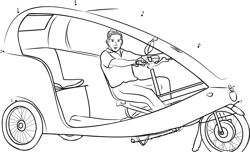 Human Powered Taxi Cab In Mexico City printable dot to dot worksheet