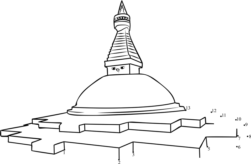 Boudhanath The Eye Of Kathmandu printable dot to dot worksheet