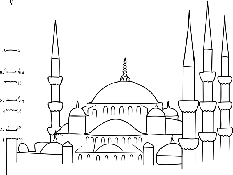 Blue Mosques In Turkey dot to dot worksheets