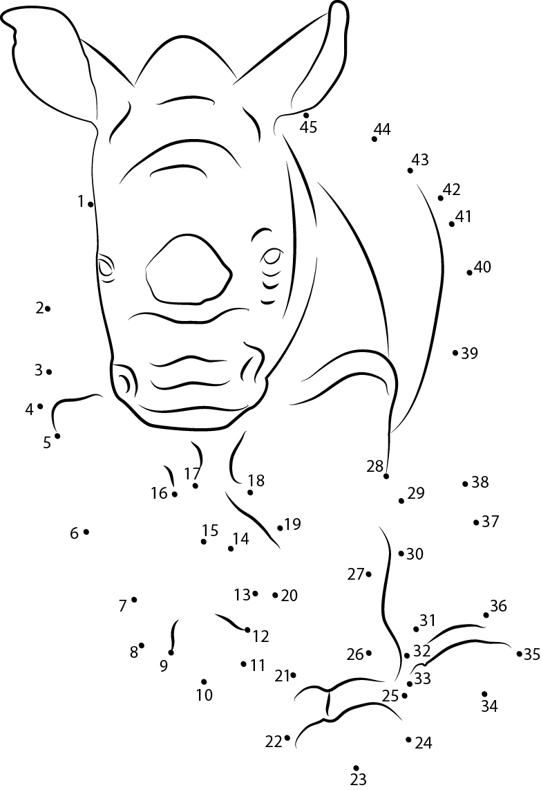 Baby Rhino Running printable dot to dot worksheet