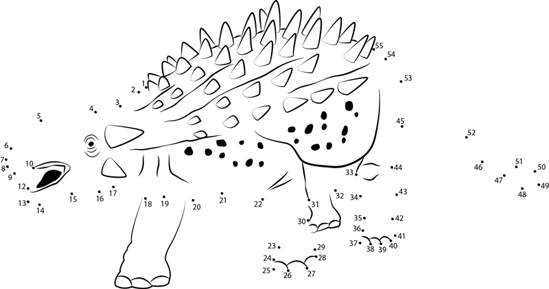 Ankylozaur Ankylosaurus Jurapark Baltow printable dot to dot worksheet