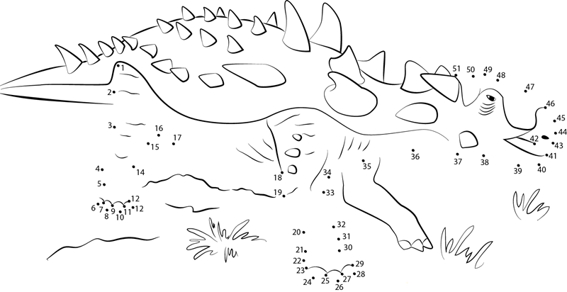 Dinosaurios Park Ankylosaurus printable dot to dot worksheet