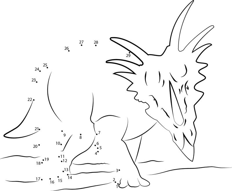 Styracosaurus Dinosaur printable dot to dot worksheet