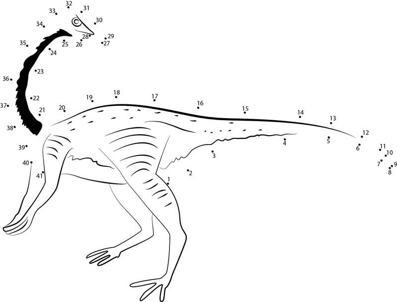 Ornithomimid printable dot to dot worksheet