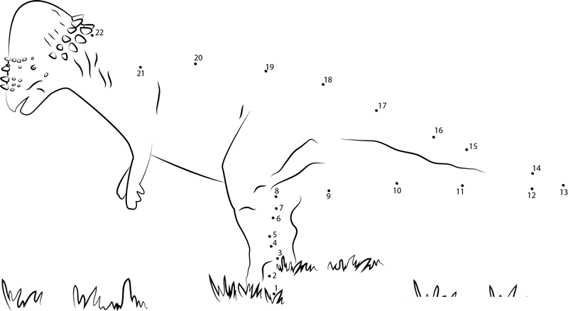 Pachycephalosaurus On Grass printable dot to dot worksheet