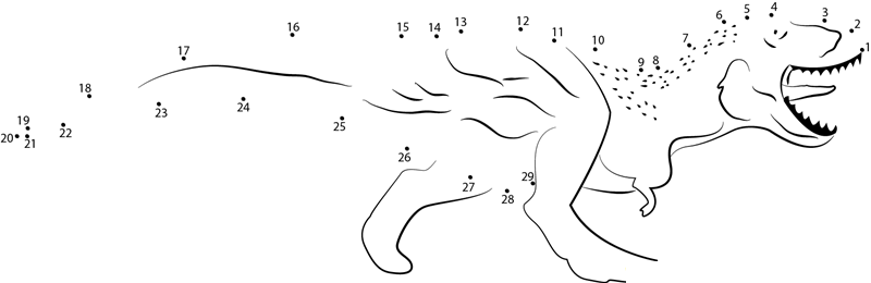 Tyrannosaurus printable dot to dot worksheet