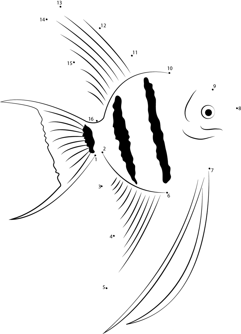 Cute Angelfish dot to dot worksheets