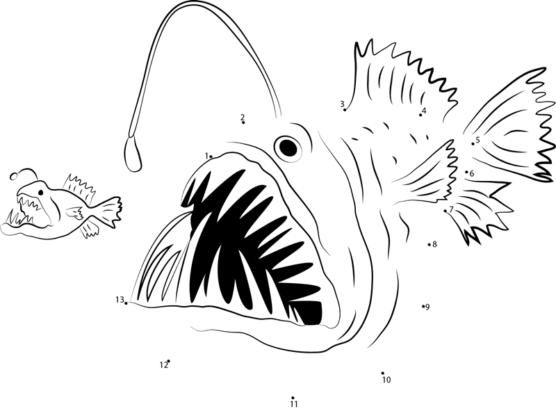 Big Anglerfish Eat Small Anglerfish dot to dot worksheets