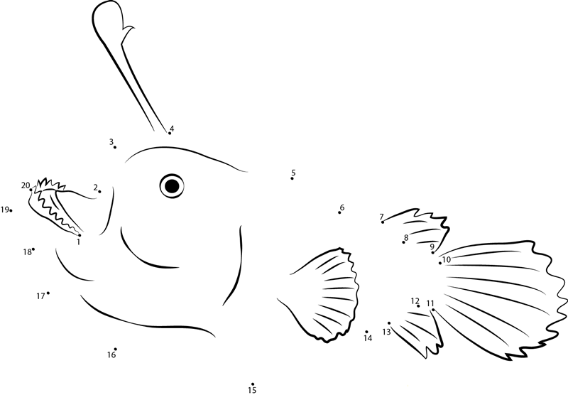 Deep Sea Anglerfish printable dot to dot worksheet