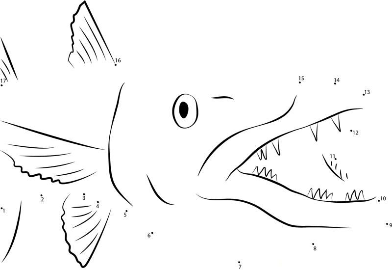 Closeup Of A Great Barracuda dot to dot worksheets