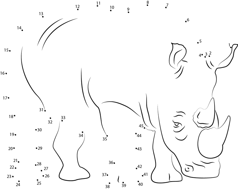 Two Horned Rhino printable dot to dot worksheet