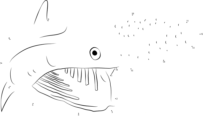 Angry Basking Shark printable dot to dot worksheet