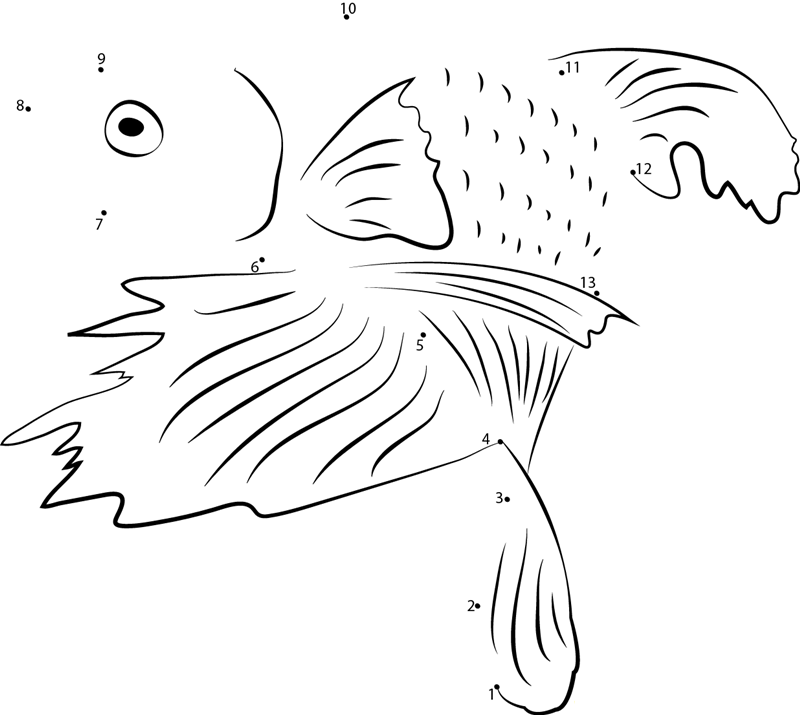 Betta Fish Look Back printable dot to dot worksheet