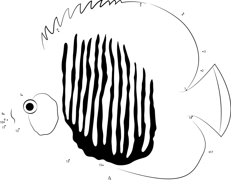 Black Butterflyfish dot to dot worksheets