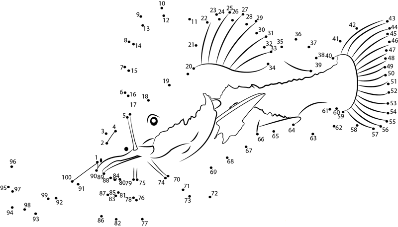 Redtail Catfish printable dot to dot worksheet