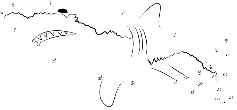 White Shark printable dot to dot worksheet