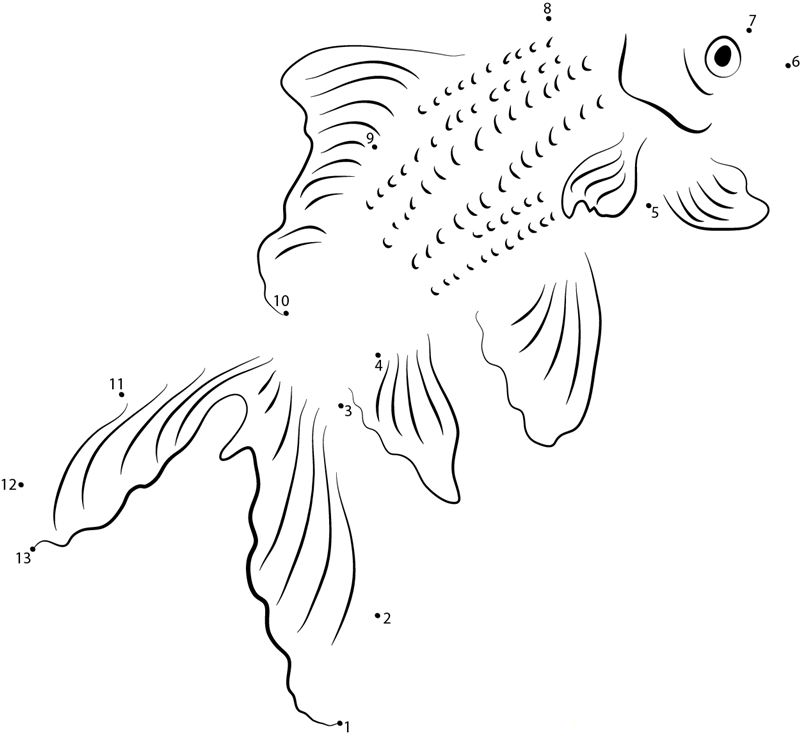 Goldfish printable dot to dot worksheet