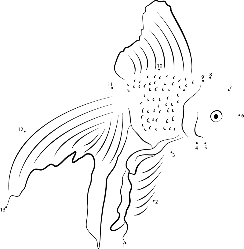 White Goldfish printable dot to dot worksheet