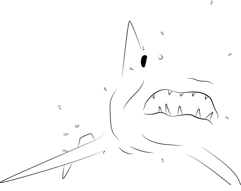 Angry Great White Shark printable dot to dot worksheet