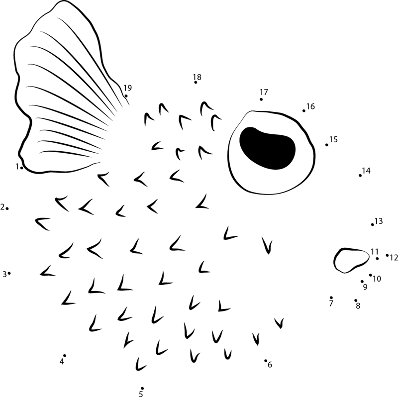 Spotted Porcupinefish dot to dot worksheets