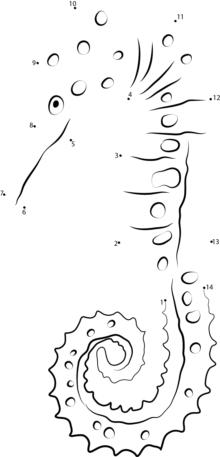 The Mighty Seahorse printable dot to dot worksheet