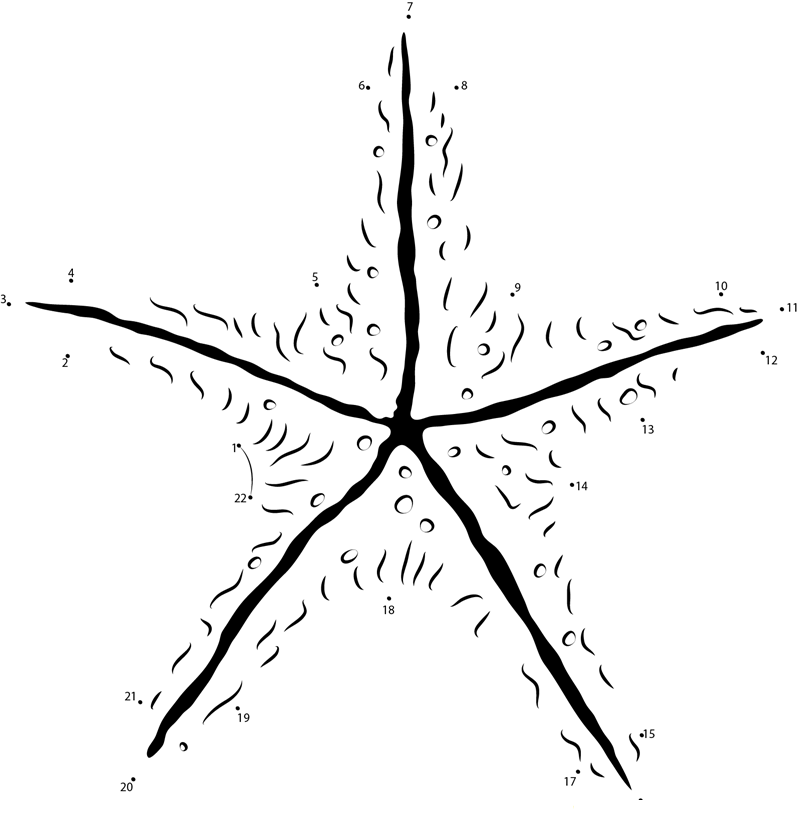 Starfish Bottom Side printable dot to dot worksheet