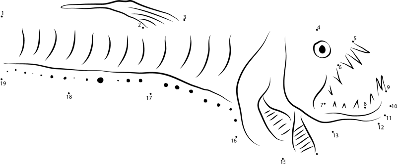 Head Of A Pacific Viperfish printable dot to dot worksheet